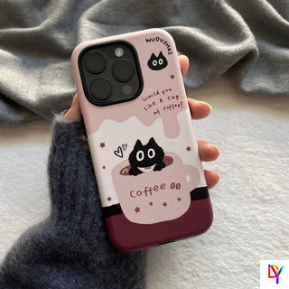 กาแฟแมวดําสําหรับ Apple 14pro เคสโทรศัพท์ Iphone15/16/17promax ขั้นสูง 13promax Drop-Resistant 11 7/8Plus ซิลิโคนอ่อนนุ่มฝาครอบฟิล์มแข็ง