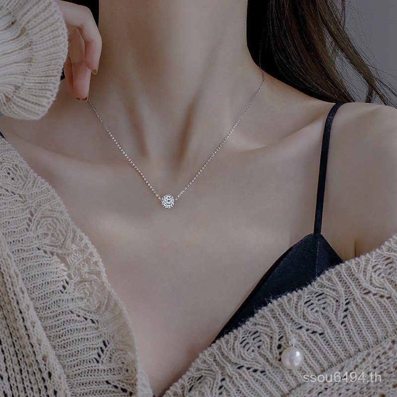 จี้ Rhinestone หญิง Silver Full Feeling Pure Hundred Luxury Light Transfer Chain สร้อยคอเพชร Clavicl