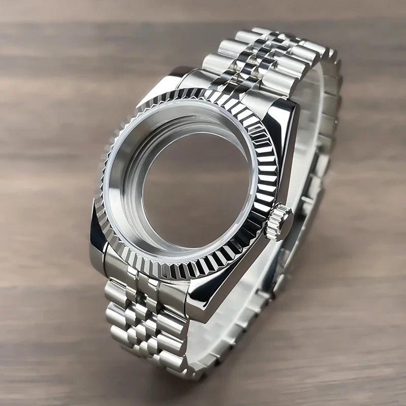 QX 36 มม./39 มม.Fluted Bezel NH35 สําหรับ SK DJ Replacementmet Part Sapphire Glass สแตนเลส Fit Nh35 