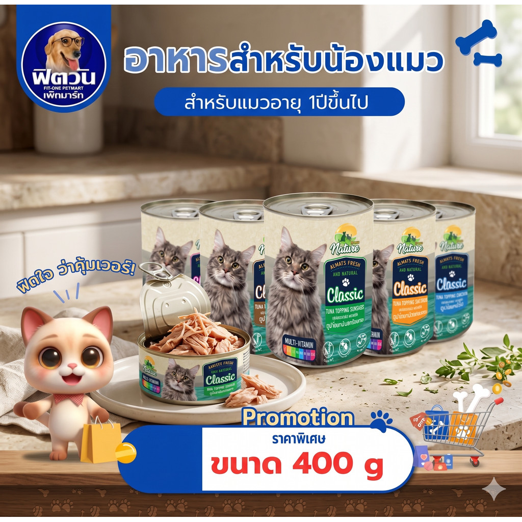 [X24กระป๋อง] อาหารเปียกแมวกระป๋อง From Nature Classic  สำหรับแมวโต 1ปีขึ้นไป ขนาด 400กรัม