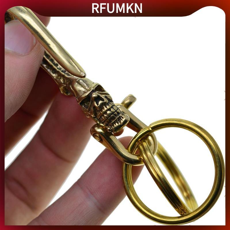 [rfumkn] ทองเหลืองแข็ง U Hook Key Loop Pocket Clip พร้อมแหวน, Skull Belt Keyring U Hook