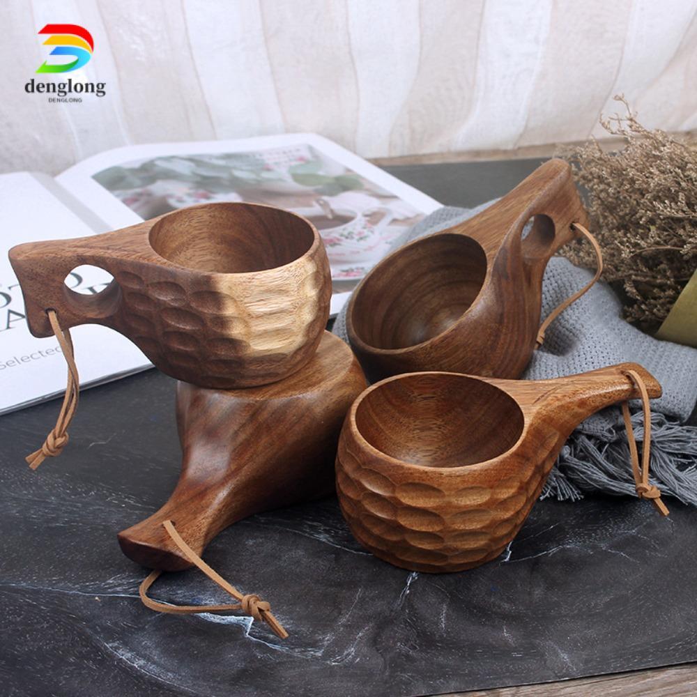 DENGLONG Acacia ถ้วยนมไม้ถ้วยอาหารเช้าแก้วเบียร์ Camping Handy Cup Finnish ถ้วยน้ําถ้วย
