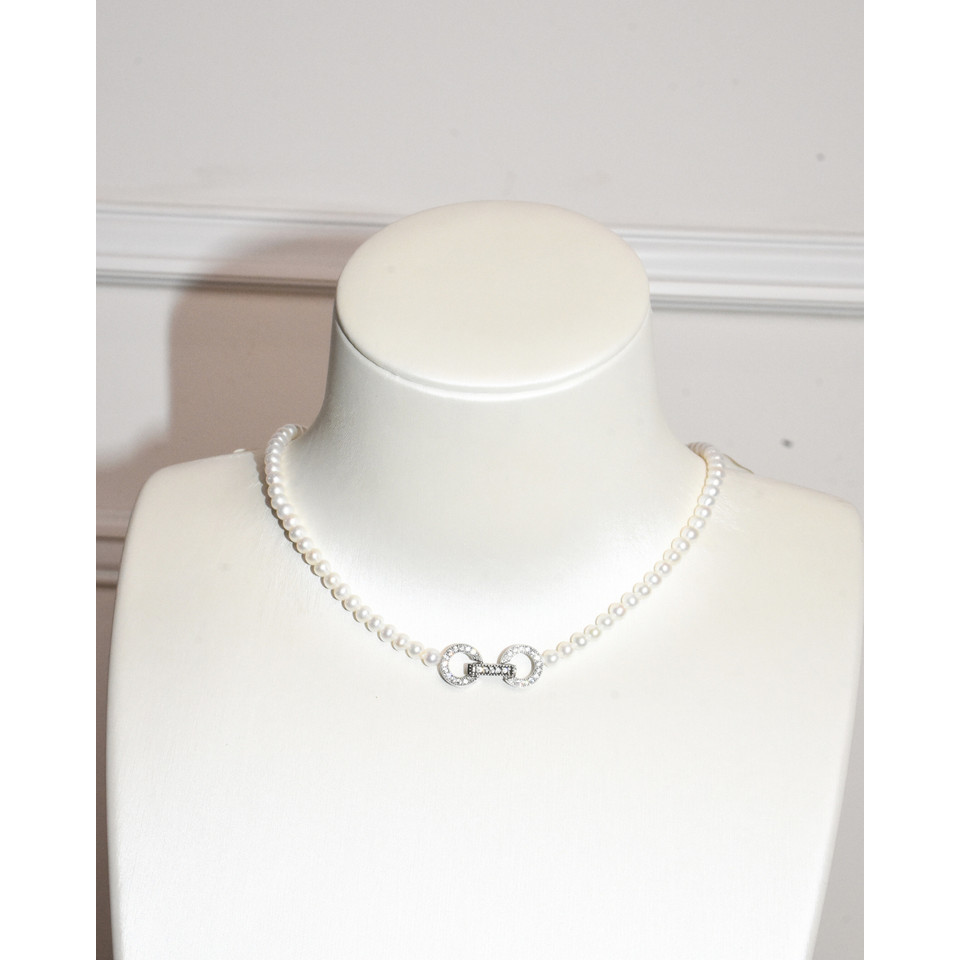 3A Freshwater Near Round Necklace in Copper - Clssic Double O Clasp - White (4 -5mm)
