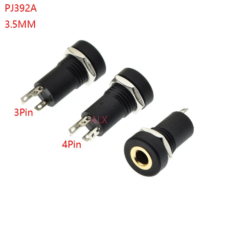 5PCS PJ392A 3.5 มม.แจ็คซ็อกเก็ต 3/4 Pole สีดําสเตอริโอ Solder แผง Mount ทองถั่ว PJ-392A