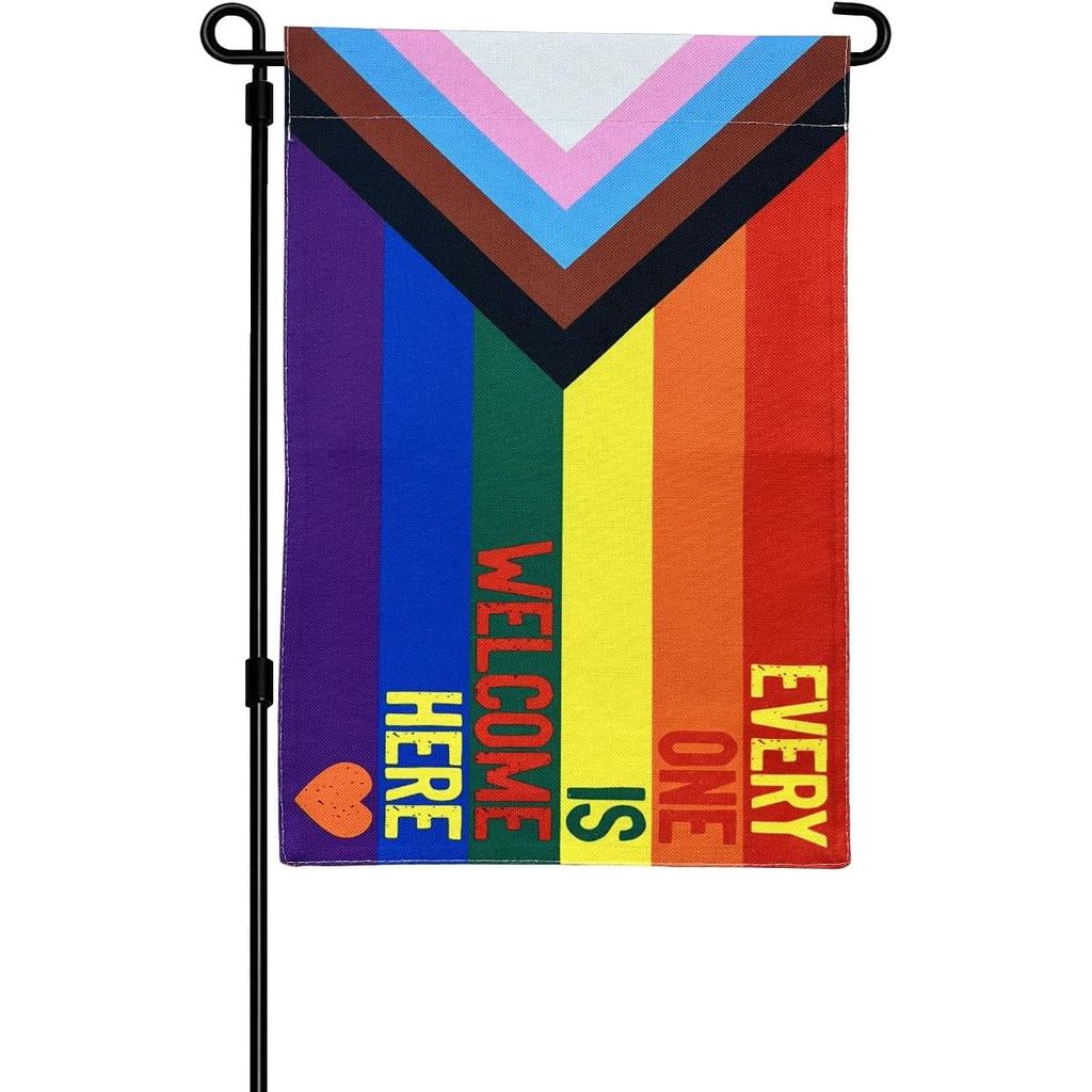 FLAGWIN Progress Pride Flags EVERYONE IS WELCOME HERE 12x18 LGBTQ Garden Rainbow Pride Flag พร้อมสีส