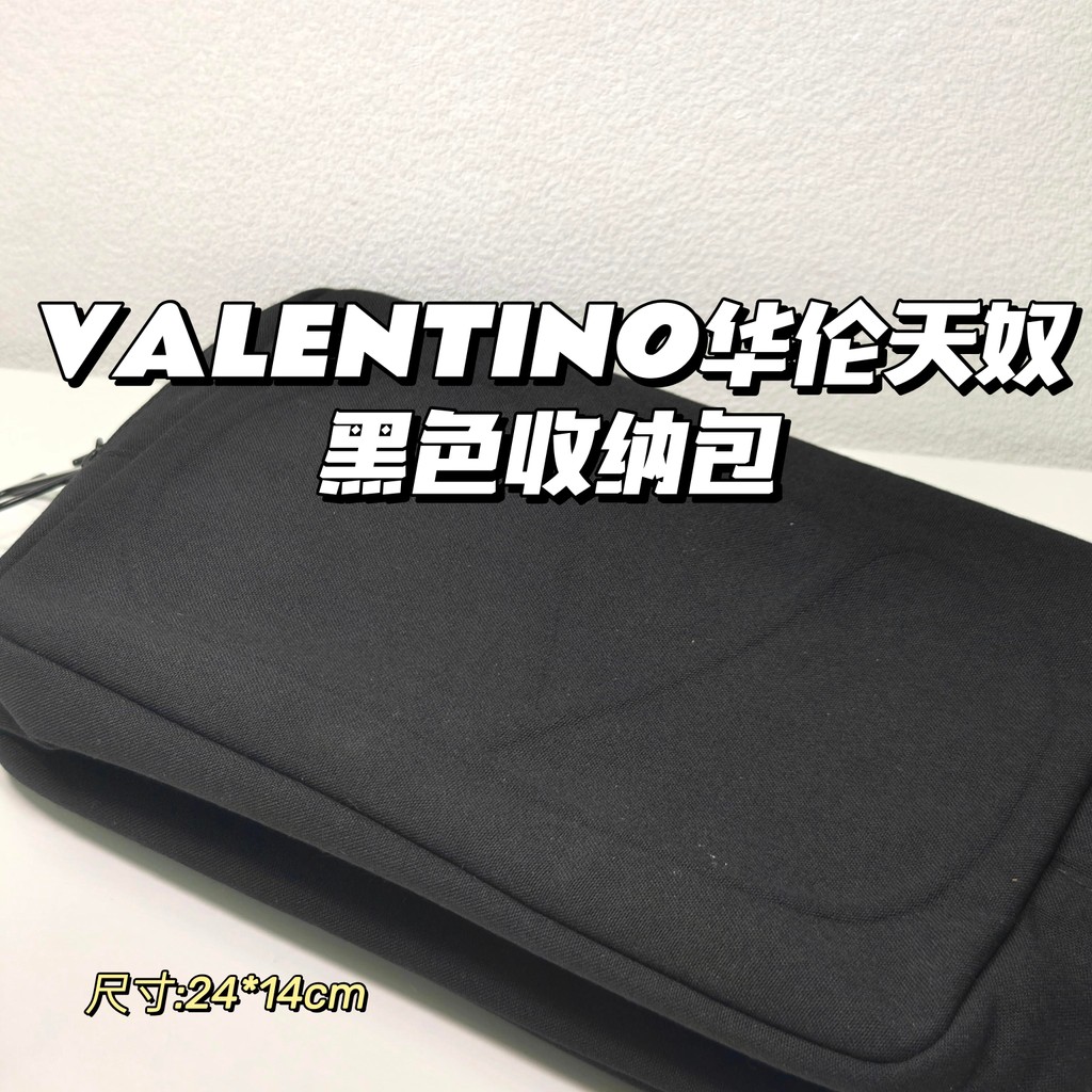 Super Capacity~VALENTINO VALENTINO VALENT▲กระเป๋าเก็บของแบบพกพาสําหรับเดินทางแต่งหน้าสีดําที่ใช้งานไ