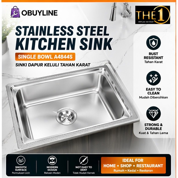 THE ONE A4844S Singi Dapur Keluli Tahan Karat 1 Mangkuk / THE ONE A4844S ชามเดี่ยวอ่างล้างจานสแตนเลส