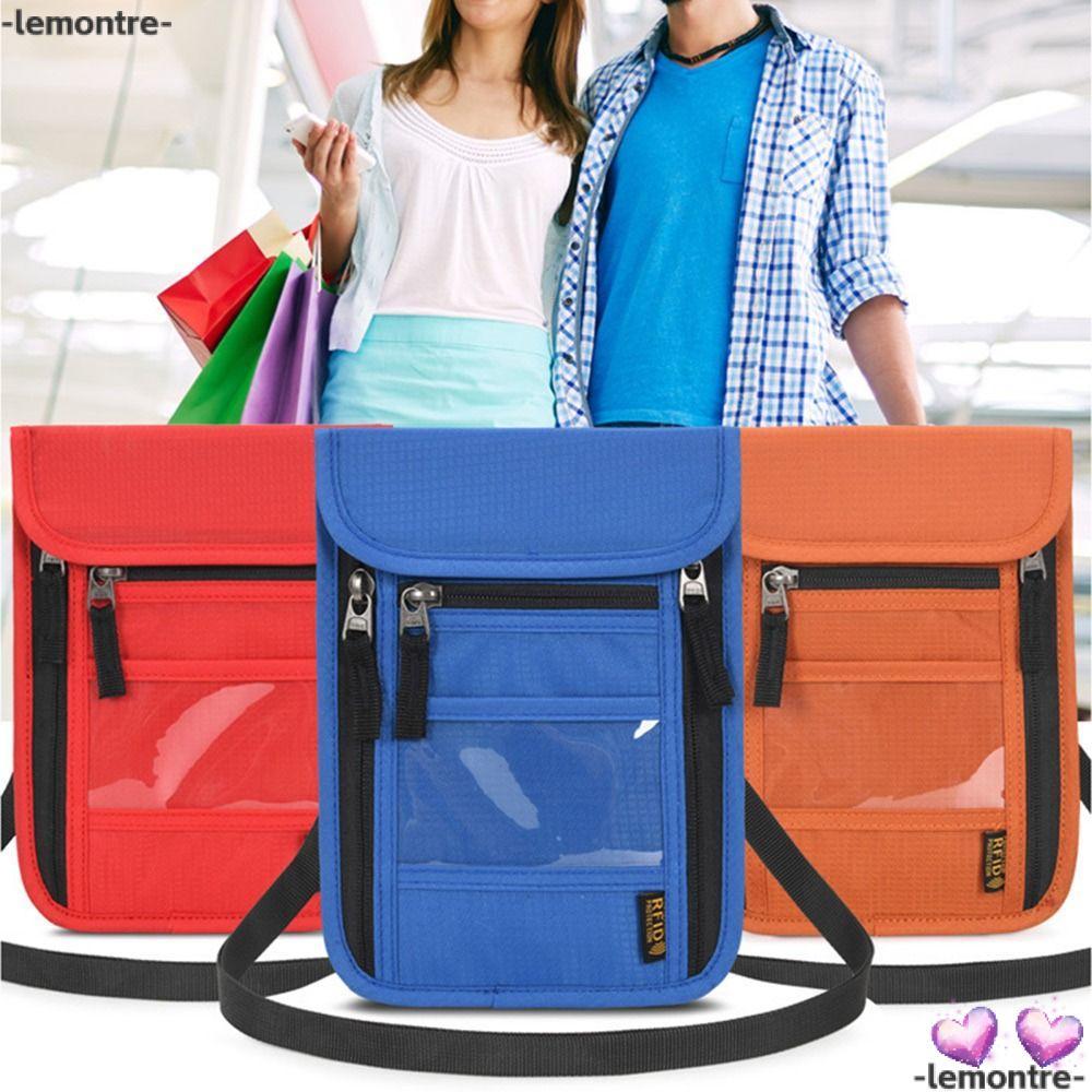 LEMONTRE กระเป๋าสตางค์คอสําหรับผู้ชายผู้หญิง Minimalist พร้อมสายคล้องคอแบบปรับได้ RFID Blocking