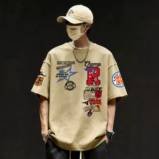 Y-T🧸เสื้อยืดชาย เสื้อยืด oversize ผ้าฝ้าย100% ไม่ต้องรีดผ้า สวมใส่สบาย วินเทจ ผ้านิ่ม ลาย "CHAMP R" แนวสตรีท
