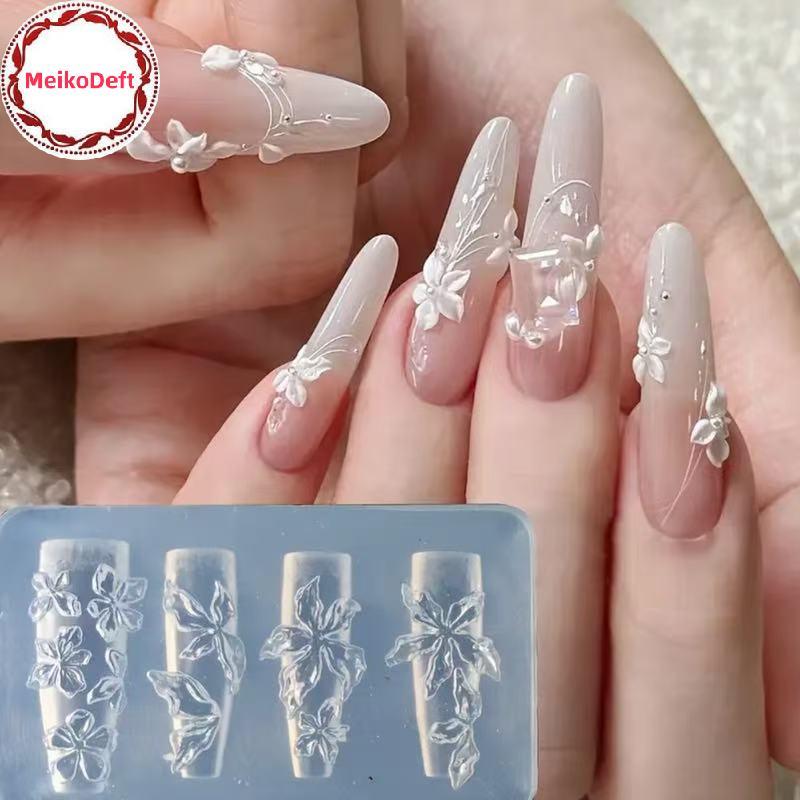 MeikoDeft ดอกไม้ Serie 3D ซิลิโคนเล็บอุปกรณ์เสริมแกะสลักแม่พิมพ์ดอกไม้น้ําแข็ง Lily Diy แม่แบบเล็บแกะสลักแม่พิมพ์ Charms TH