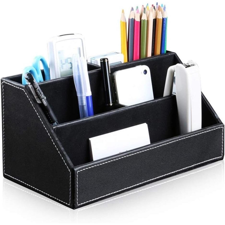 สีดํา PU หนังผู้ถือรีโมทคอนโทรล TV Guide CD DVD Controller Organizer แคดดี้เครื่องเขียน Organizer Ca