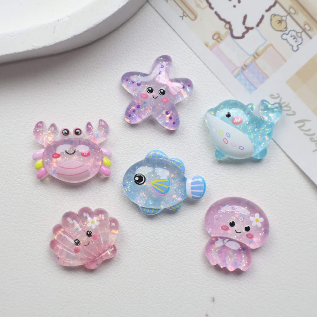 10PCS Shinny Crab Fish Seashell เรซิ่น Charms สําหรับ DIY(5-21)