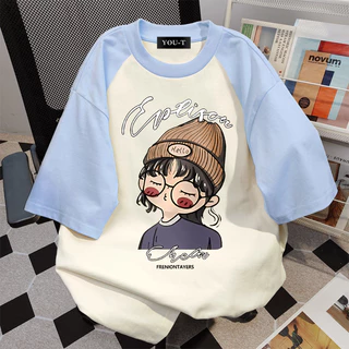 🌷Su.Tee🌷 เสื้อทูโทน oversize เสื้อสตรีท เกรดพรีเมียม เสื้อคอตตอน ไม่หดตัว ใส่สบาย ลาย "Hat girl"
