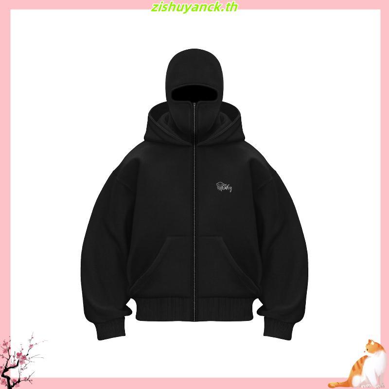 Hitam Made Hoodie Balaclava Zipper Jacket Hoodie Boxy Black Ninja Balaclava