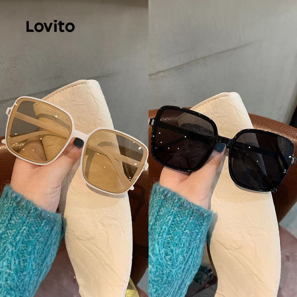 Lovito แว่นกันแดดลําลองแว่นกันแดดป้องกันรังสียูวีธรรมดาสําหรับผู้หญิง LFA23045