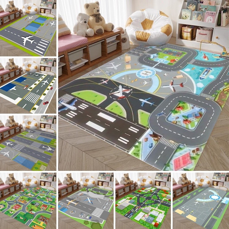 Airport Runway Floor Rug Plane Themed Cozy Non Slip Mat สําหรับเด็กห้องนอนและมุมเกม