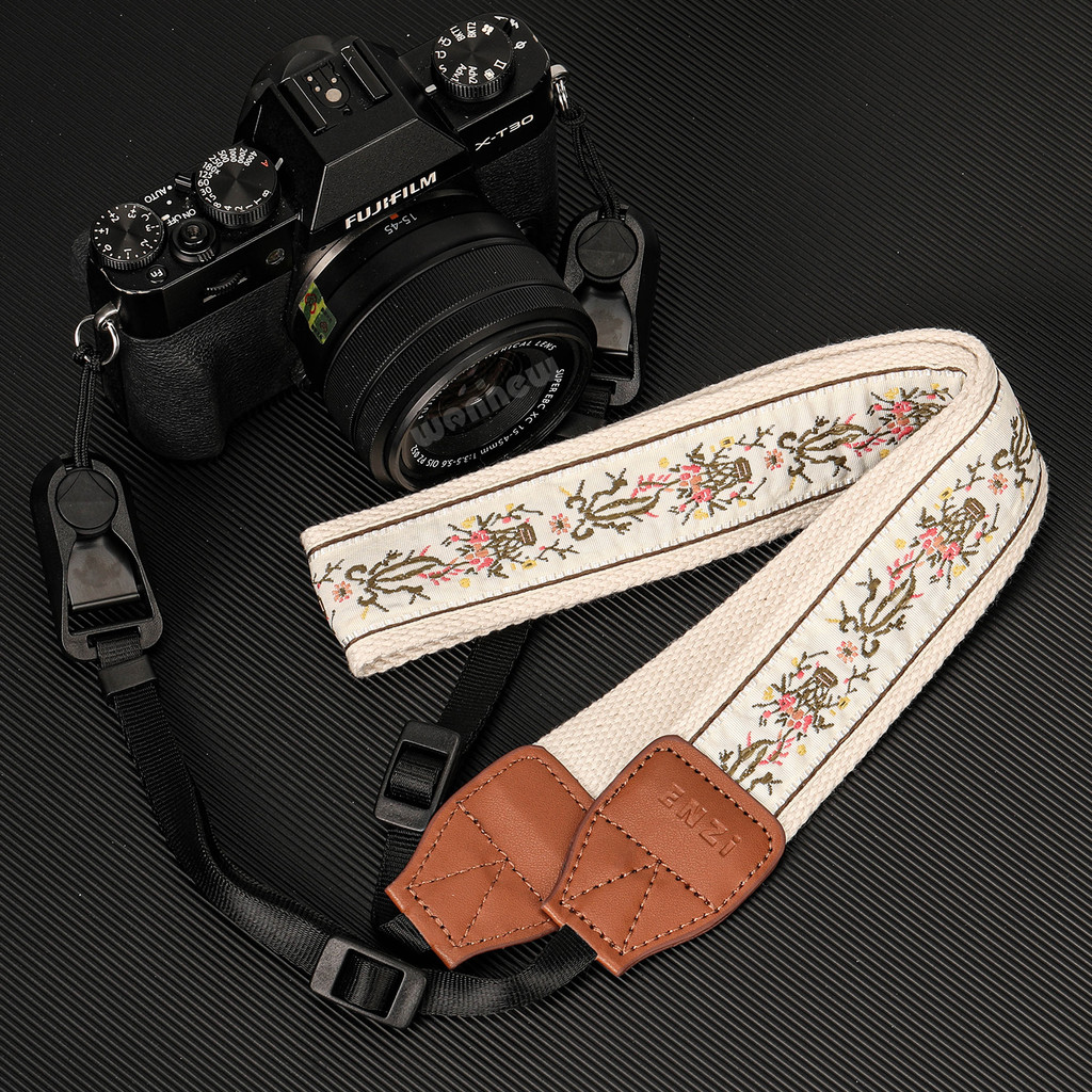 ย้อนยุคปรับด่วนที่วางจําหน่ายปักดอกไม้มิเรอร์เลสกล้อง DSLR สายคล้องไหล่สายคล้องคออุปกรณ์ถ่ายภาพ