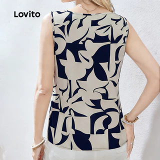 Lovito แคชชวล เสื้อท็อปผู้หญิง ทรงไม่สมมาตร ลายสีบล็อก สําหรับฤดูใบไม้ผลิ/ฤดูร้อน L182ED095