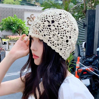 LUXE GIRL หมวกเป่าโถว หมวกถัก ดอกไม้กลวง ฤดูร้อนสไตล์บาง หวานญี่ปุ่น ทอมือ แฟชั่น ระบายอากาศ