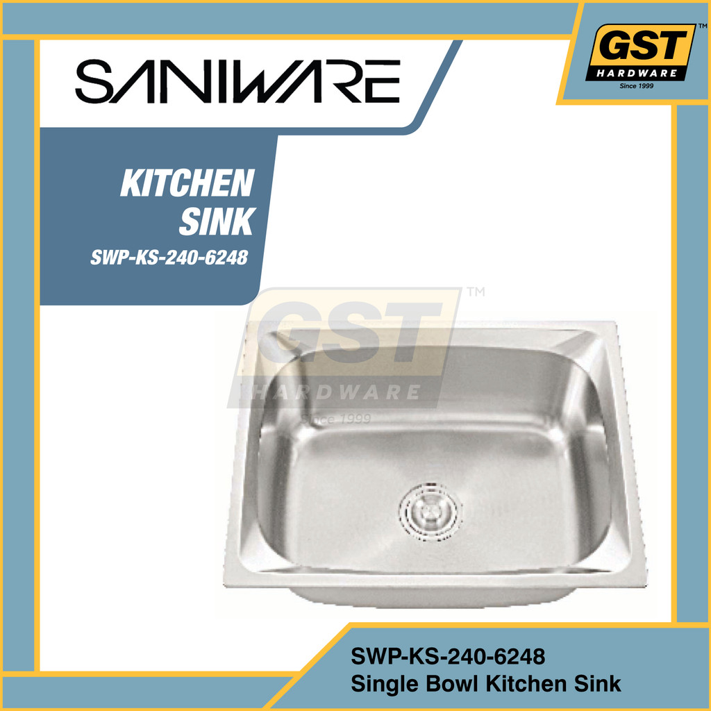 Saniware ชามเดี่ยวอ่างล้างจาน SUS304 สแตนเลส 620x480x240 มม.สําหรับซักผ้าห้องครัว SWP-KS-240-6248