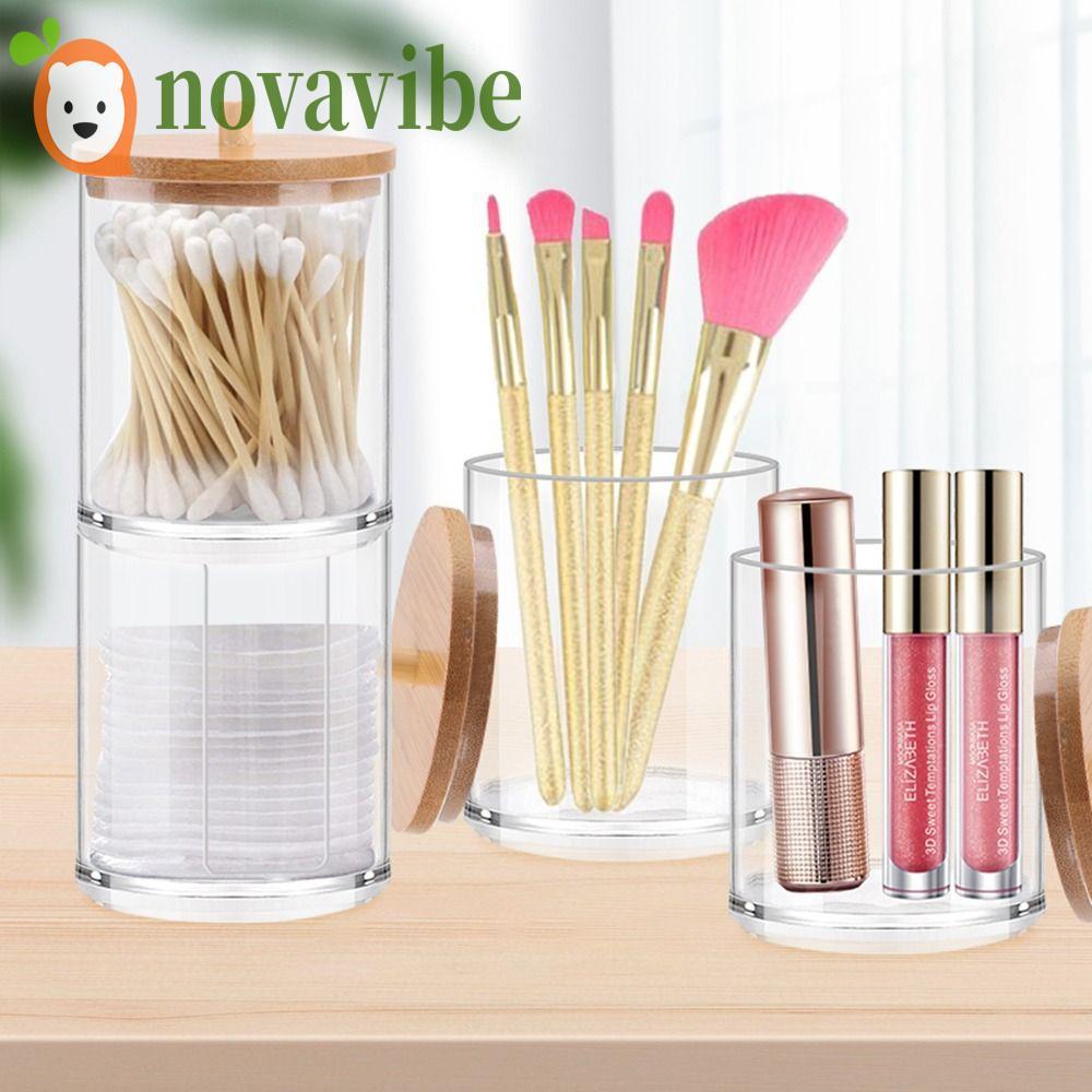 NOVAVIBE Qtips ผู้ถืออะคริลิคมัลติฟังก์ชั่แต่งหน้าสําหรับอุปกรณ์ห้องน้ําคอนเทนเนอร์เครื่องประดับห้อง