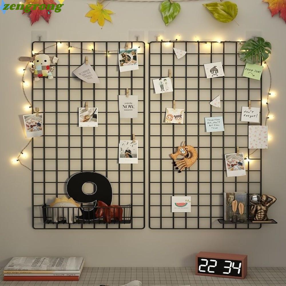 ZENGRONG Photo Wall Grid Shelf, แผงตาข่ายลวดที่ถอดออกได้สีดํา, แผงบทกวีสัตว์เลี้ยงกันสนิมโลหะทนทานสําหรับกรงสัตว์เลี้ยง, ชั้นวางของ, ตู้