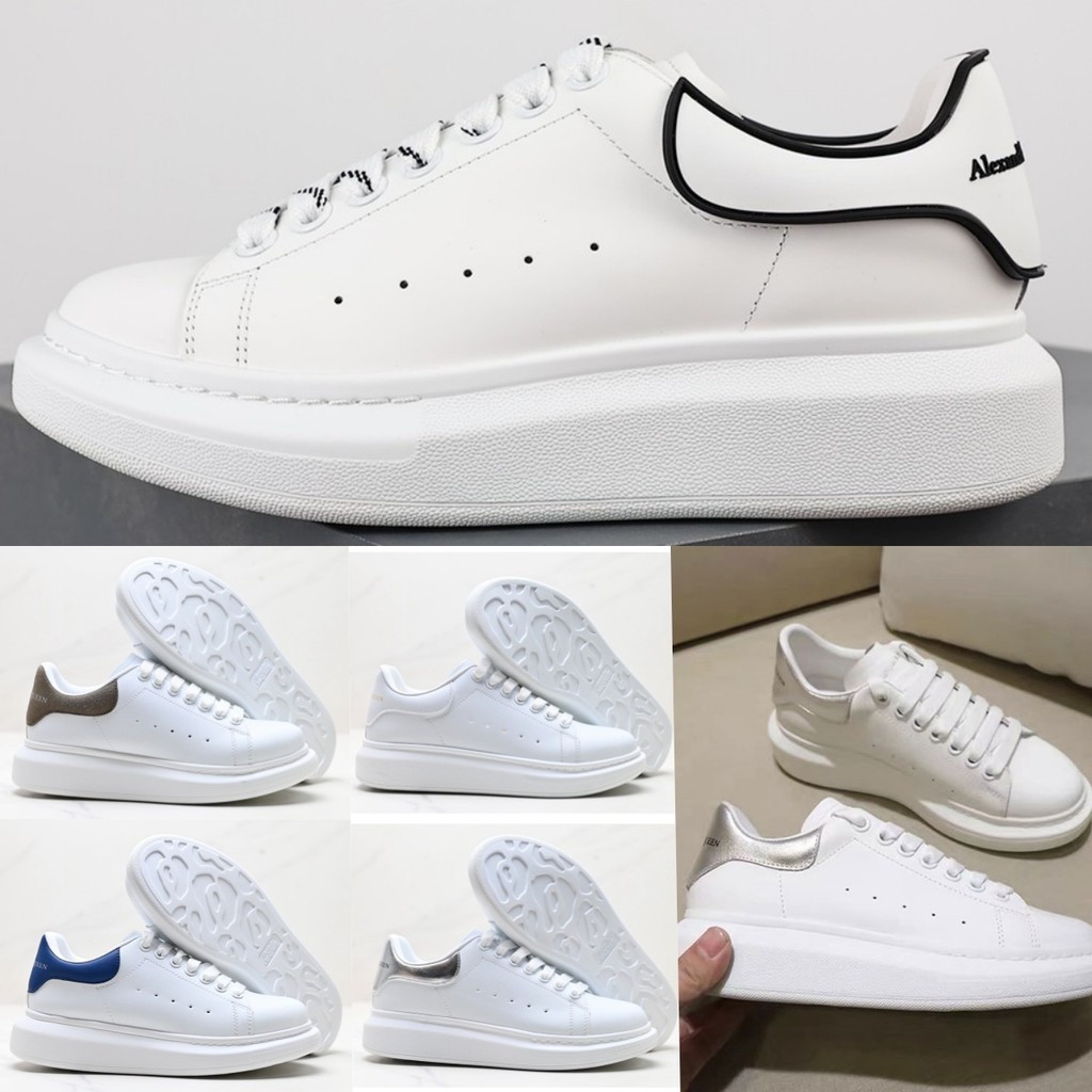 McQueen Classic รองเท้าผ้าใบสีขาว Unisex Thick Sole Casual Trainers H9BX