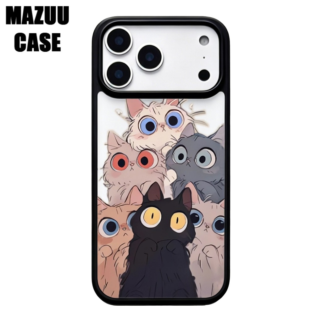 เคสไอโฟน TPU ขอบดำ หลังแข็งใส กันกระแทก ลายแมวหลายตัวสไตล์น่ารัก สำหรับ iPhone 17 16 15 14 13 12 11 Pro Max Plus