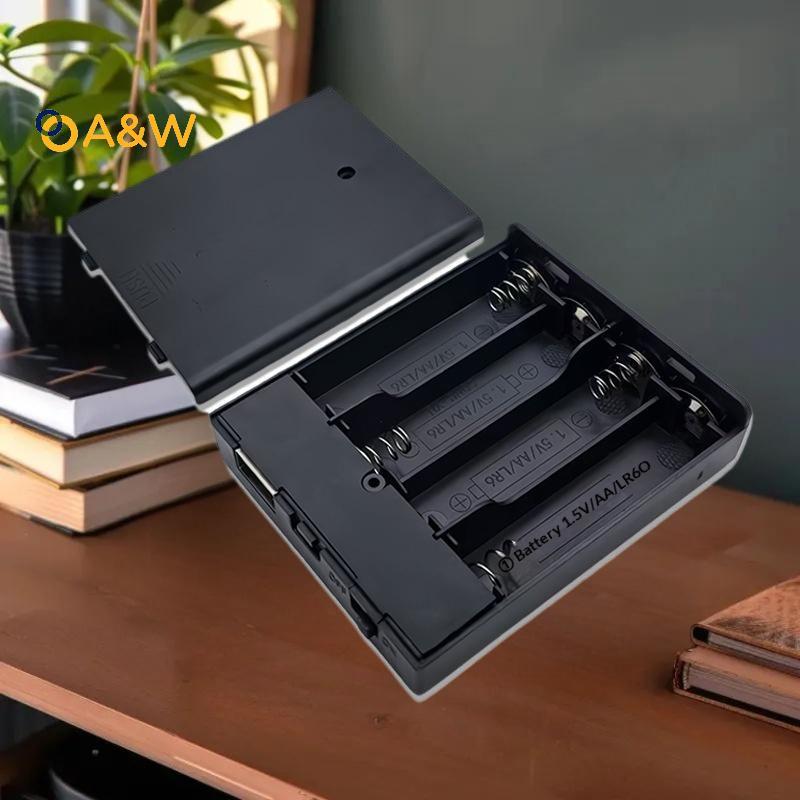 A&W 1 ชิ้น 4 ช่อง AA แบตเตอรี่ No.5 แบตเตอรี่พร้อมสวิตช์ไฟและ USB Soet ไม่มีไฟ AA กล่องแบตเตอรี่