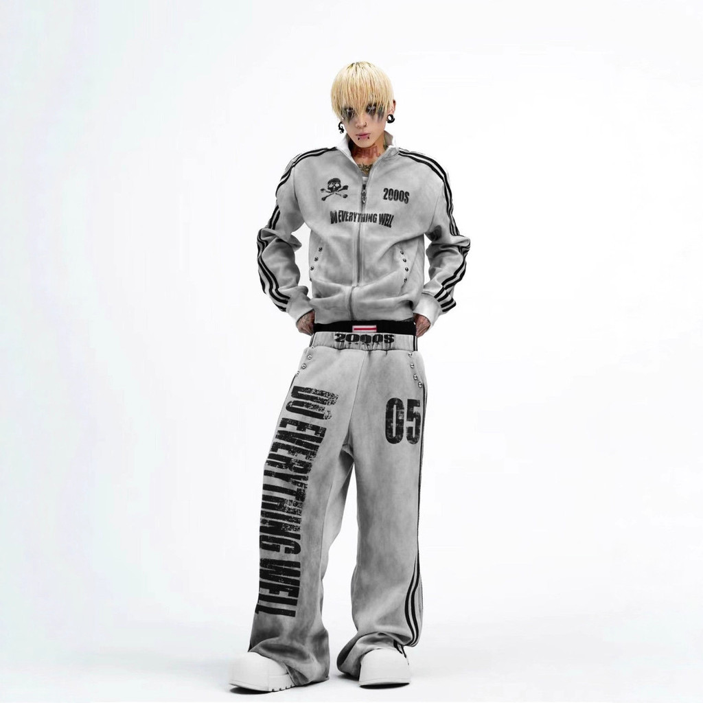 2026 เสื้อสเวตเตอร์พิมพ์ลายแขนยาวแฟชั่น Y2K Nails Zipper Sweatshirt Sweatpants