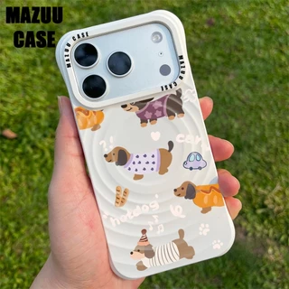 เคสไอโฟน แม่เหล็ก ลอนคลื่น มุมหนากันกระแทก ซิลิโคนขาว ลายสุนัขฮอตดอก สวยงาม iPhone 17 16 15 14 13 Pro Max