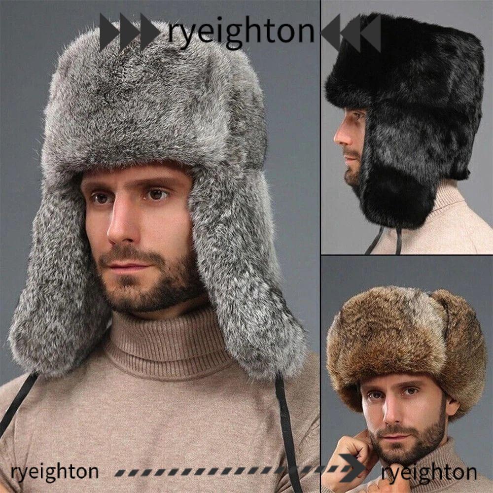 RYEIGHTON Fur Bomber Hat,หนาป้องกันหูFaux Rabbit Fur Hat,Windproof Soft Winter Warm Ushanka Hat