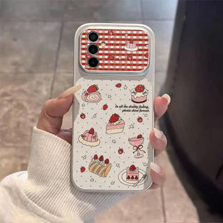INS เคสไอโฟน for Samsung A07 A17 A56 A55 A54 A36 A16 A05S S23 S24 S25 Ultra S25 FE Cartoon Cake หรูหรา วัสดุหนังแกะผสม
