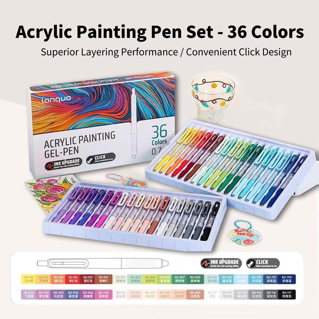 หลางกัว ปากกาภาพวาดอะคริลิหลายสีเครื่องหมายสีพรีเมี่ยมแห้งเร็วหมึกปากกาชุดศิลปะการวาดภาพ