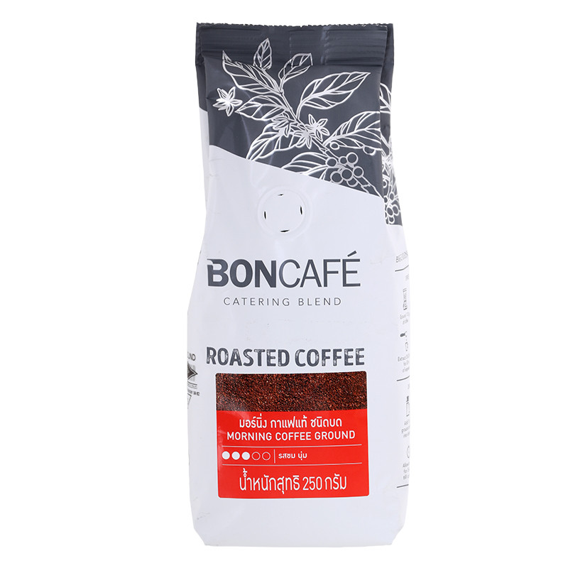 บอนกาแฟคั่วบดมอร์นิ่ง 250กรัม Boncafe Roast & Ground Coffee Morning 250g. [หมายเลขบาร์โค้ด 8850287001762 ] ราคา ถูกที่สุด ดีลบีเคเค