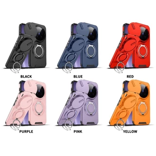 โลหะหมุนวงเล็บเคสโทรศัพท์แม่เหล็กสําหรับVivo Y500 Y31D Y05 Y11D Y31 Y21D V70 FE V60 V50 V40 Lite/Pro X300 Proเลนส์หน้าต่างเลื่อนAnti fall shell PC + TPUฝาครอบป้องกัน