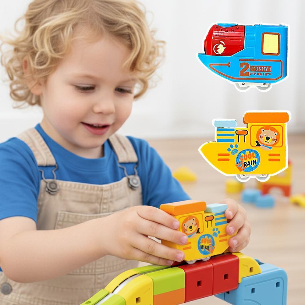 Magnetic Track Car เด็กการศึกษาของเล่น Diy รถบล็อกอาคารรถไฟของเล่นเด็ก H7v2