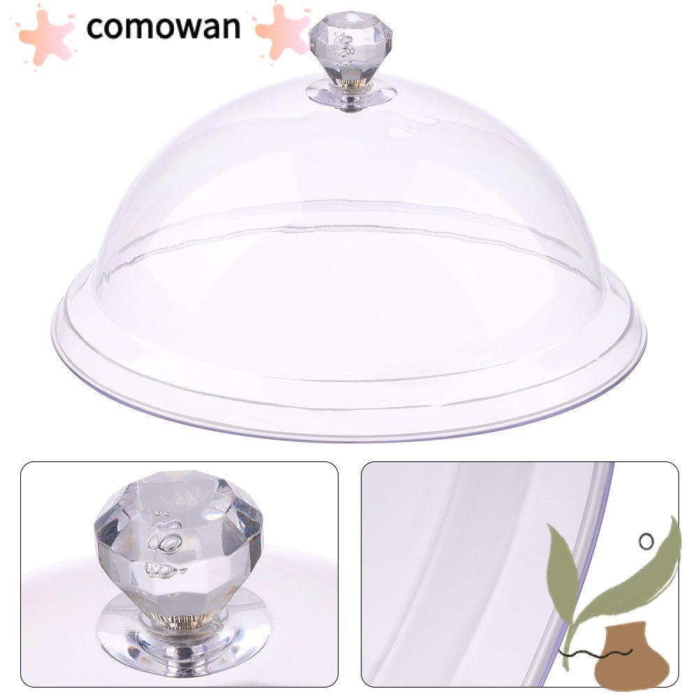 Comowan ฝาครอบอาหารกันฝุ่นกระจกนิรภัยพลาสติกถาดเก็บขนมพรรคตกแต่งจานกลมเค้กจานขนมปัง