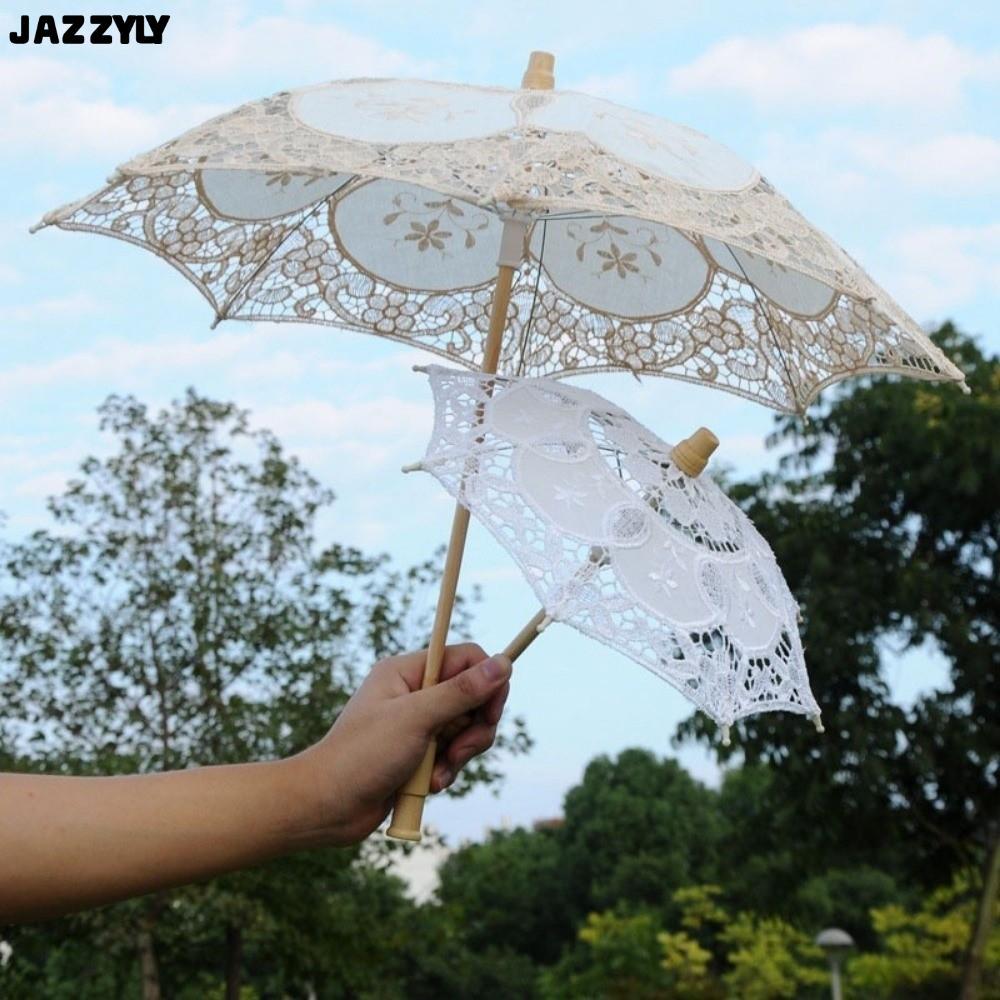 จัดส่งรวดเร็วJAZZYLY ร่มสาวดอกไม้, เย็บปักถักร้อยผ้าฝ้ายลูกไม้ลูกไม้ลูกไม้ Parasol ร่ม, Vintage 26/31/43/53 ซม.เด็ก Sun ร่ม Photo Prop