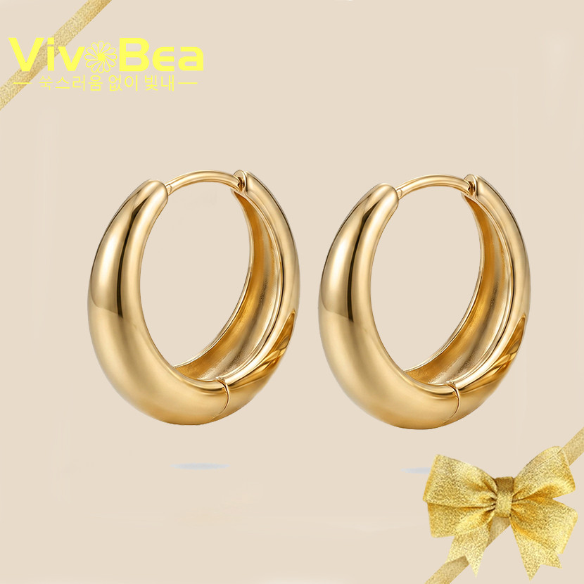 Viv Be Bey Hoop ต่างหูสําหรับผู้หญิง Hypoallergenic Not Faded 18K Gold Plated One Week ต่างหูแฟชั่นว