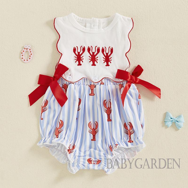 เด็กทารกผู้หญิงฤดูร้อนRomper Casual Lobster Stripeพิมพ์แขนกุดทารกแรกเกิดเสื้อผ้าน่ารัก