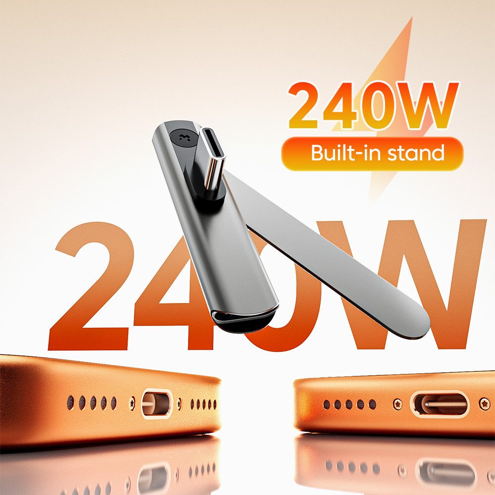 Elough 240W Fast Charging Mini สังกะสีอัลลอยด์วงเล็บอะแดปเตอร์ Type C ถึง Type C Converter พร้อมขาตั้งโทรศัพท์แบบพับได้