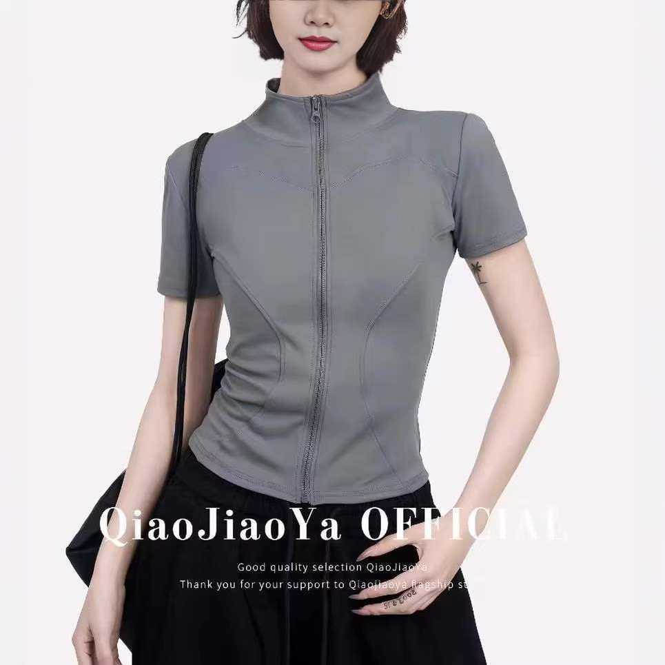 เสื้อท็อปแขนสั้นโยคะแบบแห้งเร็วแบบเข้ารูปสําหรับผู้หญิงเหม รูปที่ 3