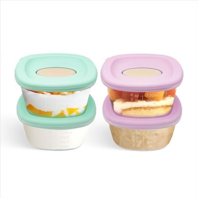 12 Pack Baby Food Storage Containers 4 oz, Baby Silicone Food Jars with Ventilation Valve, Snack Con