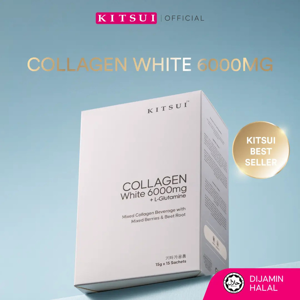 KITSUI Collagen White 6000mg 15's x 15g Suplemen Campuran Beri Dengan L-Glutamine Dijamin Halal - Su