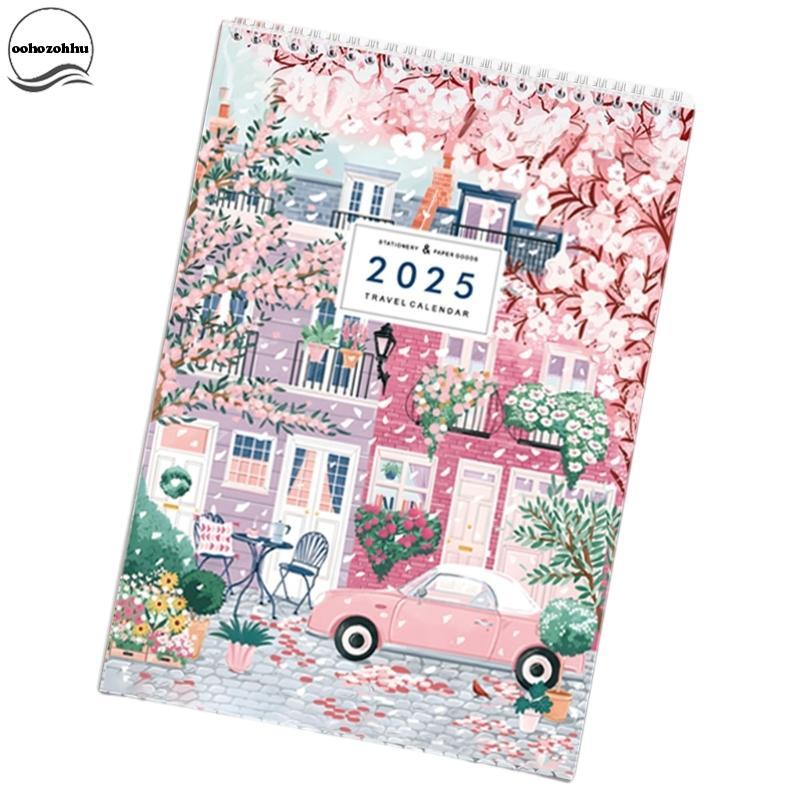 Ooh 2025 Travel Checklist Calendar Twin-Coil Binding 2025 ปฏิทินรายเดือน Planner 12 เดือน จาก 2025 ม