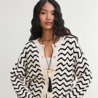 [Pomelo] เสื้อคาร์ดิแกนถักลายติดกระดุม / Wave Knit Button Cardigan