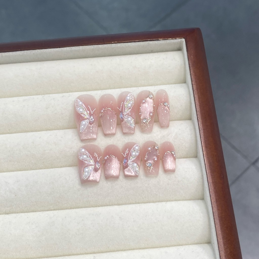 เล็บปลอม เล็บปลอมสำเร็จรูปยาว เล็บปลอม pvc {Alice} Handmade Wear Nails High-End Phototherapy Nails ส