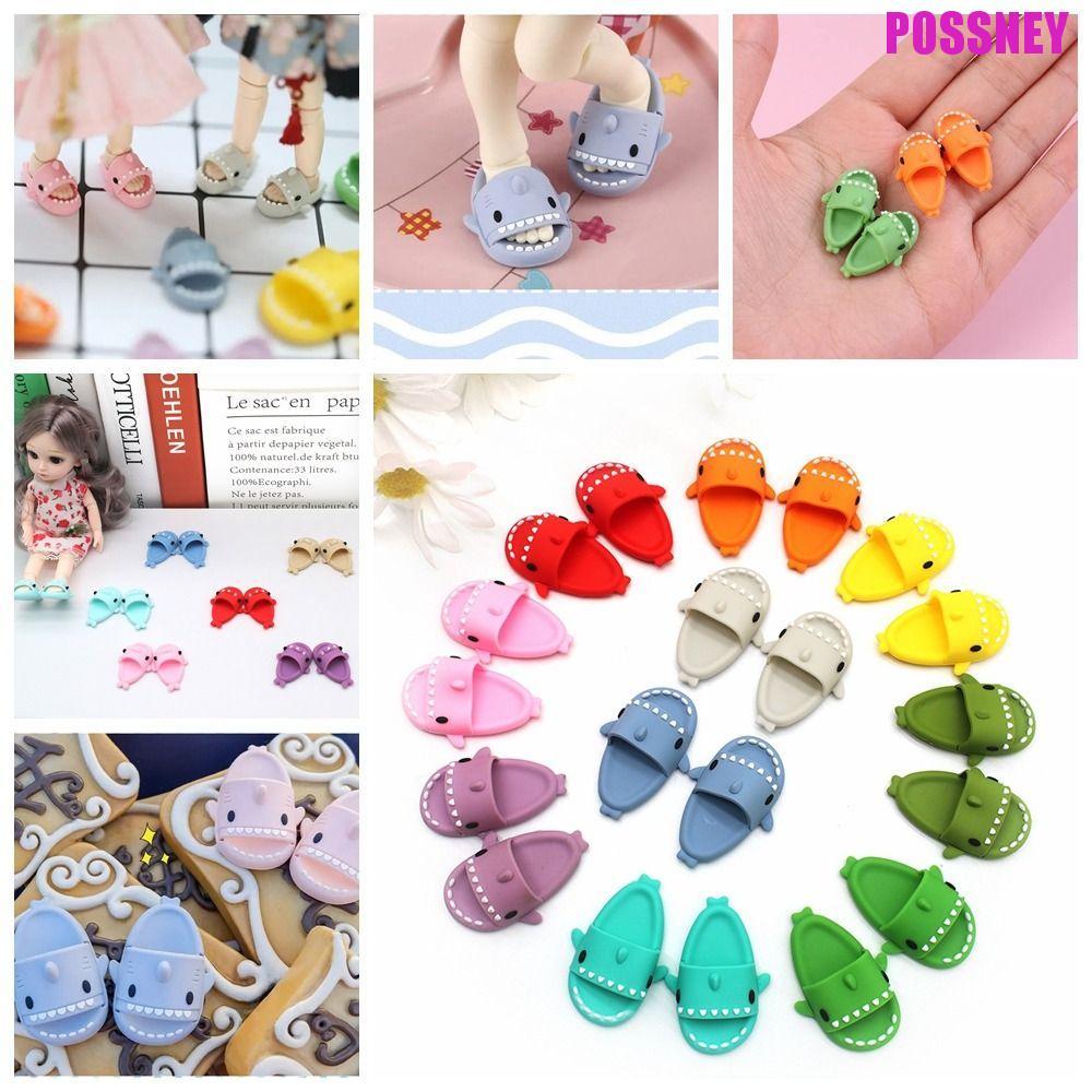 POSSNEY Ob11 ตุ๊กตา Shark รองเท้าแตะ,รอบ Toe Shark Shape BJD12 ตุ๊กตารองเท้า,ตุ๊กตาอุปกรณ์เสริมพลาสต