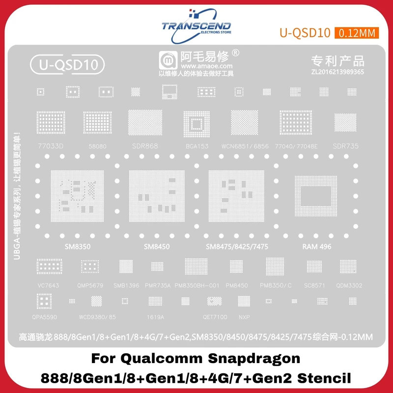U QSD10 SM8350 SM8450 SM8475 SM7475 SM8425 RAM496 CPU 58080 Reballing Stencil FRO Snapdragon 8Gen1/8